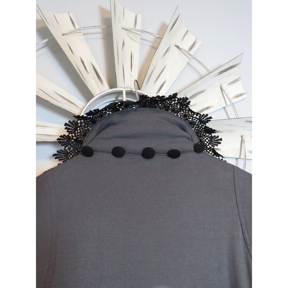 Gothic Style Gray / Black Trim Midi Corst Style Coat Removable Hood Pockets XS - Picture 8 of 16